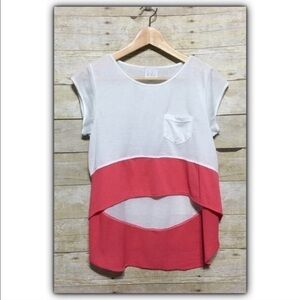 Lola Semi Sheer high low chest pocket Color Block Top size small